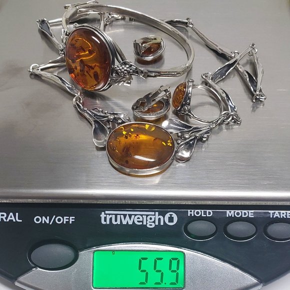 Antique Amber Jewelry set in 925 Silver - Picture 10 of 11